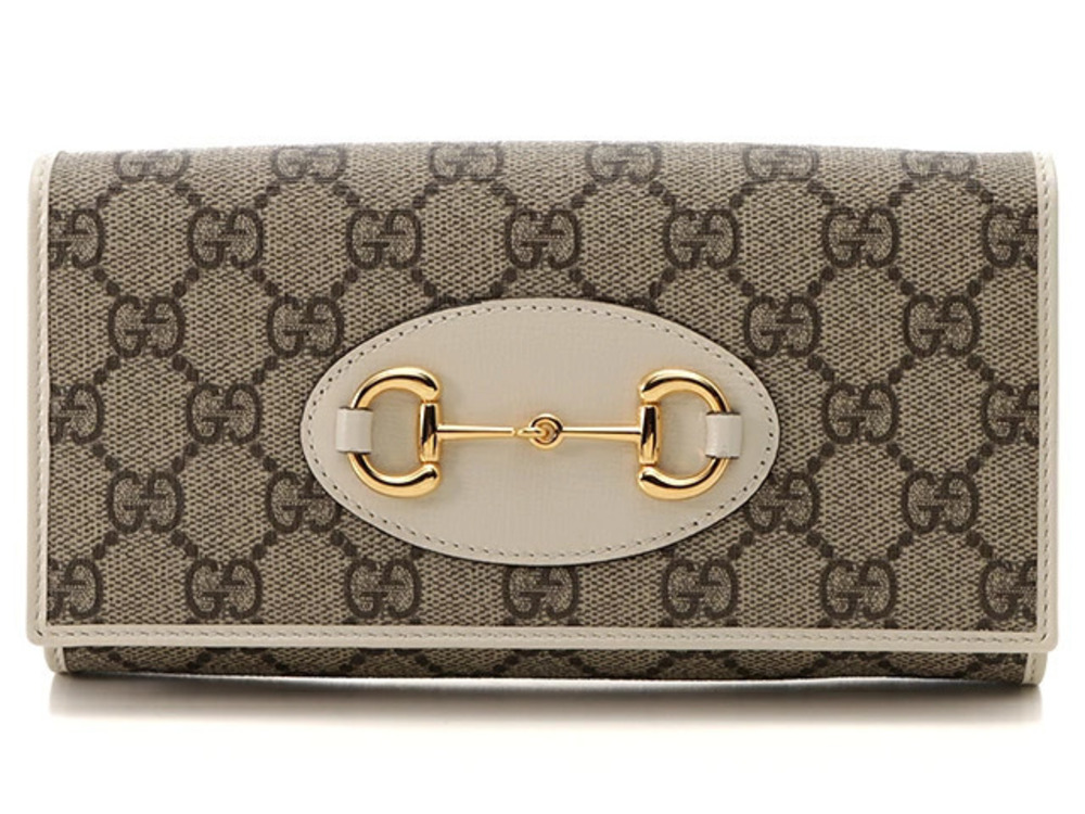 Gucci Horsebit Chain Long Wallet Beige Cream White